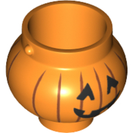 Visuel indicatif Rebrickable de Minifigurine pot petit avec poignées et jack o 'lanterne avec des yeux angulaires motif imprimé (Minifig Pot Small with Handle Holders and Jack O' Lantern with Angular Eyes Print)