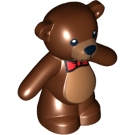 Visuel indicatif Rebrickable de Animal, ours / nounours, bras vers le bas avec yeux noirs, nez, bouche et noeud papillon rouge motif imprimé (Animal, Bear / Teddy, Arms Down with Black Eyes, Nose, Mouth and Red Bow Tie Print)