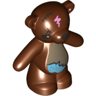 Visuel indicatif Rebrickable de Animal, ours / nounours, bras vers le bas avec 1 œil noir, nez, bouche, fissure et motif imprimé tache humide (simpsons bobo) (Animal, Bear / Teddy, Arms Down with 1 Black Eye, Nose, Mouth, Crack and Wet Spot Print (Simpsons Bobo))