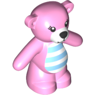 Visuel indicatif Rebrickable de Animal, ours / nounours, bras baissés avec yeux noirs avec cils, nez et bouche noirs sur museau blanc, rayures bleues sur motif imprimé ventre blanc (Animal, Bear / Teddy, Arms Down with Black Eyes with Eyelashes, Black Nose and Mouth on White Muzzle, Blue Stripes on White Belly Print)