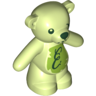 Visuel indicatif Rebrickable de Animal, ours / nounours, bras vers le bas avec des yeux vert foncé, nez et bouche / ventre de vert citron foncé 'E' imprimé (Animal, Bear / Teddy, Arms Down with Dark Green Eyes, Nose and Mouth / Lime Belly with Dark Green 'E' Print)