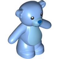 Visuel indicatif Rebrickable de Animal, ours / nounours, bras vers le bas avec des yeux noirs, le nez bleu et la bouche / ventre azur moyen motif imprimé (Animal, Bear / Teddy, Arms Down with Black Eyes, Blue Nose and Mouth / Medium Azure Belly Print)