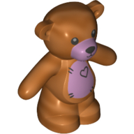 Visuel indicatif Rebrickable de Animal, ours / nounours, bras vers le bas avec des yeux noirs, le nez et la bouche / ventre de lavande avec motif imprimé cœur (Animal, Bear / Teddy, Arms Down with Black Eyes, Nose and Mouth / Lavender Belly with Heart Print)