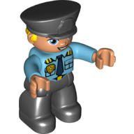 Visuel indicatif Rebrickable de Figurine Duplo avec Police Style chapeau noir, avec des jambes noires, insigne de police, cravate bleu foncé, motif imprimé poches (Duplo Figure with Police Style Hat Black, with Black Legs, Police Badge, Dark Blue Tie, Pockets Print)