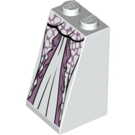 Brique inclinée 75° 2 x 2 x 3 [tenons pleins] avec robe Blanche, Motif Lavande imprimé (Brick Sloped 75° 2 x 2 x 3 [Solid Studs] with White Dress, Lavender Pattern Print)