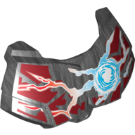 Visuel indicatif Rebrickable de Grande couverture de poitrine de figurine, petit armure avec chi et motif imprimé rouge foncé (loup) (Large Figure Chest Cover, Armour Small with Chi and Dark Red (Wolf) Print)