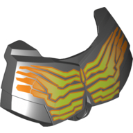 Visuel indicatif Rebrickable de Couverture de poitrine grande figurine, petite armure avec des lignes musculaires fissurées jaunes et orange motif imprimé (Large Figure Chest Cover, Armour Small with Yellow and Orange Cracked Muscle Lines Print)