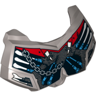 Visuel indicatif Rebrickable de Grande couverture de poitrine de figurine, petit armure avec chaîne, crocs, fond rouge et motif imprimé de tuyaux d'azur moyen (Large Figure Chest Cover, Armour Small with Chain, Fangs, Red Background and Medium Azure Pipes Print)