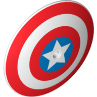 Visuel indicatif Rebrickable de Plat 9 x 9 inversé avec trou d'connecteur (radar) et motif imprimé triple bouclier de souffle du capitaine america (Dish 9 x 9 Inverted with Pin Hole (Radar) and Captain America Star Triple Blast Shield Print)