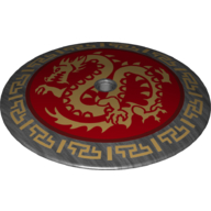 Visuel indicatif Rebrickable de Plat 9 x 9 inversé avec trou pour connecteur (Radar) et Dragon d'or sur motif imprimé médaillon rouge (Dish 9 x 9 Inverted with Pin Hole (Radar) and Gold Dragon on Red Medallion Print)