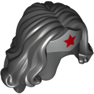 Cheveux et diadème, long ondulé, diadème argenté avec motif imprimé étoile rouge (femme prodige) (Hair and Tiara, Long Wavy, Silver Tiara with Red Star Print (Wonder Woman))