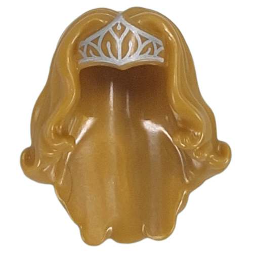 Cheveux et tiare, longue ondulée avec motif imprimé tiare argent (Hair and Tiara, Long Wavy with Silver Tiara Print)