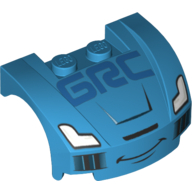 Corps du véhicule, arc de roue / garde-boue 3 x 4 x 1 2/3 profil bas, avant incurvé avec phares, motif imprimé 'GRC' et sourire (Raoul CaRoule) (9485) (Vehicle Body, Wheel Arch / Mudguard 3 x 4 x 1 2/3 Low Profile, Curved Front with Headlights, 'GRC' and Smile Print (Raoul CaRoule) (9485))