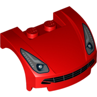 Visuel indicatif Rebrickable de Corps du véhicule, arc de roue / garde-boue 3 x 4 x 1 2/3 profil bas, avant incurvé avec phares et motif imprimé grille noire (Vehicle Body, Wheel Arch / Mudguard 3 x 4 x 1 2/3 Low Profile, Curved Front with Headlights and Black Grille Print)