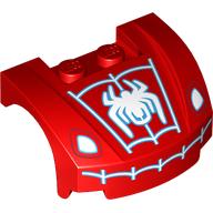 Visuel indicatif Rebrickable de Corps du véhicule, arc de roue / garde-boue 3 x 4 x 1 2/3 profil bas, avant incurvé avec phares et blanc Spider-Man Logo rut (Vehicle Body, Wheel Arch / Mudguard 3 x 4 x 1 2/3 Low Profile, Curved Front with Headlights and White Spider-Man Logo rint)