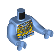 Torse avec de longs bras, na'vi, avec poitrine nue, marques bleues, motifs imprimés de décorations tribales jaunes, bras et mains bleu moyen (Torso with Long Arms, Na'vi, with Bare Chest, Blue Markings, Yellow Tribal Decorations Print, Medium Blue Arms and Hands)