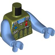 Torse avec de longs bras, na'vi, avec gilet de l'armée, motif : ceinture utilitaire, bras et mains bleu moyen (Torso with Long Arms, Na'vi, with Army Vest, Utility Belt Print, Medium Blue Arms and Hands)