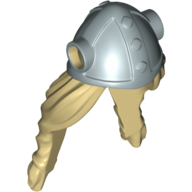 Visuel indicatif Rebrickable de Cheveux et casque, long avec des trous latéraux, viking casque métallique motif argenté (Hair and Helmet, Long with Side Holes, Viking Helmet Metallic Silver Pattern)