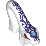Tête de minifigurine Spécial, Serpent, Arché avec bouche ouverte et yeux rouges, gemme bleu clair et écailles violet foncé imprimé (Pythor) (Minifig Head Special, Snake, Arched with Open Mouth and Red Eyes, Light Blue Gem and Dark Purple Scales Print (Pythor))