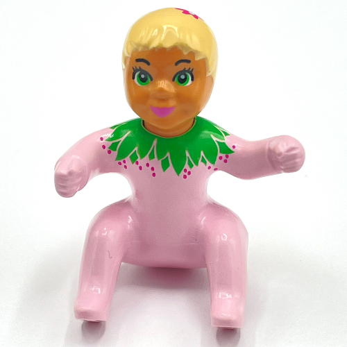 Visuel indicatif Rebrickable de Figurine Belville bébé, cheveux jaune clair, vêtements roses et motif imprimé col vert (Belville Figure Baby, Light Yellow Hair, Pink Clothes and Green Collar Print)