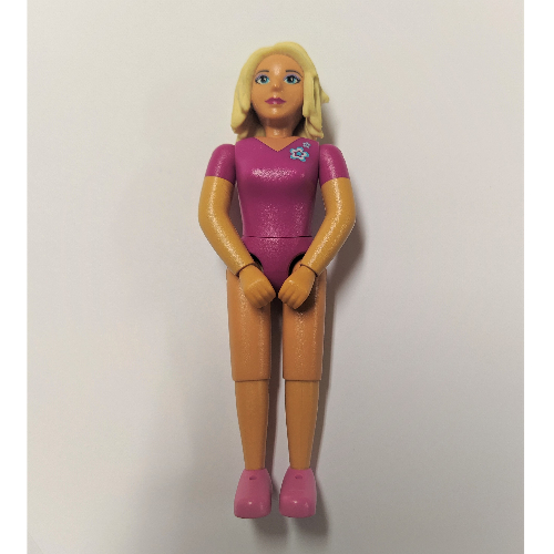 Visuel indicatif Rebrickable de Belville figurine Coudes fixes, femelle, cheveux jaune clair, dessus rose foncé, motif imprimé fleurs (Belville Figure Fixed Elbows, Female, Light Yellow Hair, Dark Pink Top, Flowers Print)