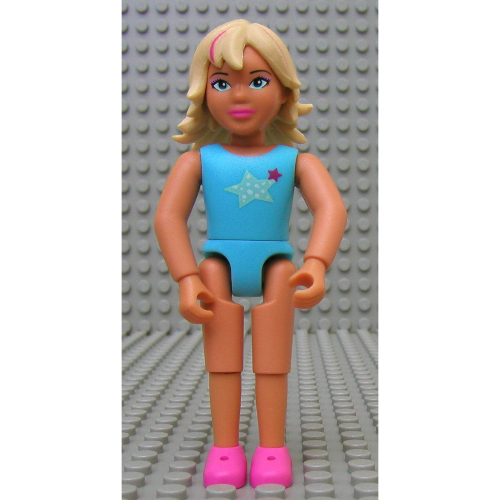 Visuel indicatif Rebrickable de Belville figurine Coudes fixes, enfant, femme, cheveux jaune clair, yeux bleus, maillot de bain bleu clair et motif imprimé étoiles (Belville Figure Fixed Elbows, Child, Female, Light Yellow Hair, Blue Eyes, Light Blue Swimsuit and Stars Print)