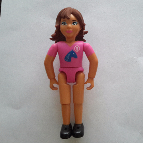 Visuel indicatif Rebrickable de Belville figurine Coudes fixes, enfant, femme, cheveux bruns et chemise rose (Belville Figure Fixed Elbows, Child, Female, Brown Hair and Pink Shirt)