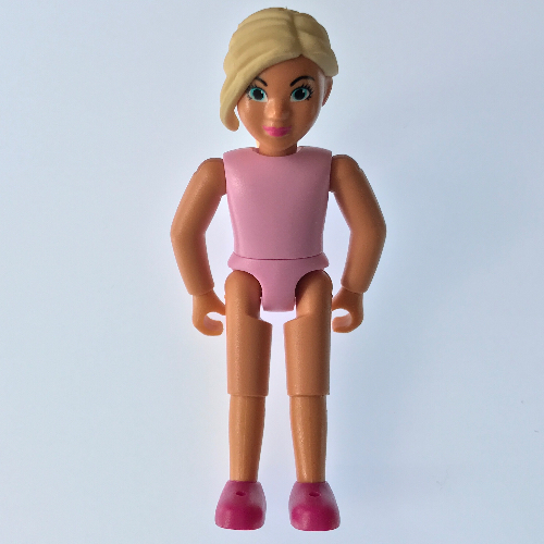 Visuel indicatif Rebrickable de Belville figurine Coudes fixes, Enfant, Femme, Jaune clair Cheveux longs, Haut rose vif, Magenta Chaussures (Belville Figure Fixed Elbows, Child, Female, Light Yellow Hair Long, Bright Pink Top, Magenta Shoes)