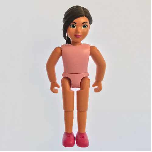 Visuel indicatif Rebrickable de Belville figurine Coudes fixes, Enfant, Femme, Cheveux noirs longs, haut rose vif, Chaussures magenta (Belville Figure Fixed Elbows, Child, Female, Black Hair Long, Bright Pink Top, Magenta Shoes)