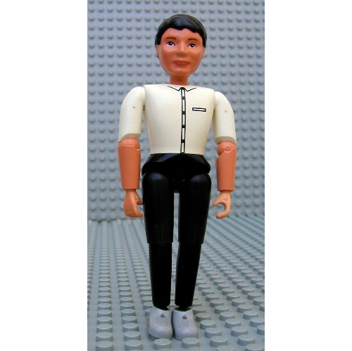 Visuel indicatif Rebrickable de Belville figurine Coudes articulés, Homme, Cheveux noirs, Pantalon noir, Chemise blanche (Belville Figure Articulated Elbows, Male, Black Hair, Black Pants, White Shirt)
