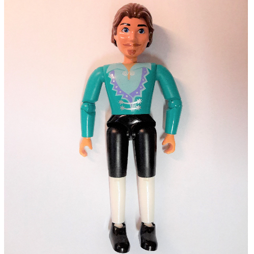 Belville figurine articulé coudes, mâle, cheveux bruns, chemise turquoise foncée avec motif imprimé col pointu violet clair (roi Belville) (Belville Figure Articulated Elbows, Male, Brown Hair, Dark Turquoise Shirt with Light Purple Pointed Collar Print (King Belville))