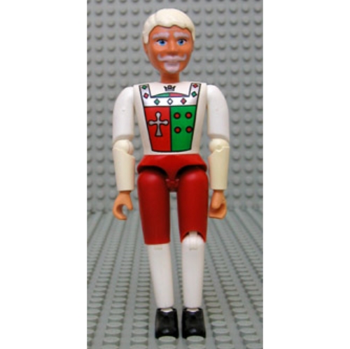 Belville figurine coudes articulés, hommes, cheveux blancs, pantalon blanc et rouge, insigne de chemise motif imprimé (roi) (Belville Figure Articulated Elbows, Male, White Hair, White and Red Pants, Shirt Insignia Print (King))
