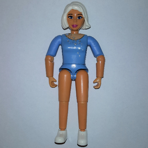Belville figurine coudes articulés, femelle, cheveux blancs, haut bleu moyen avec motif imprimé étoiles argentées (stella) (Belville Figure Articulated Elbows, Female, White Hair, Medium Blue Top with Silver Stars Print (Stella))
