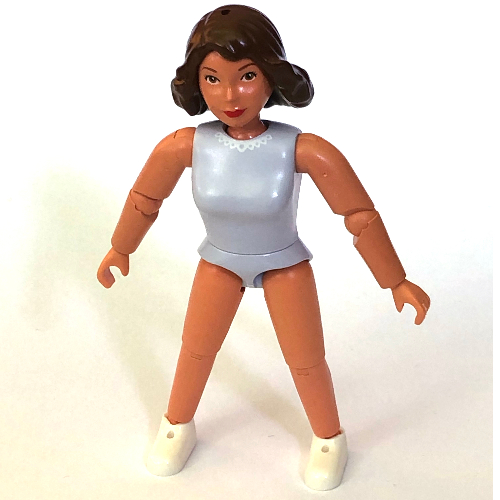 Belville figurine Coudes articulés, femelle, cheveux bruns, torse violet clair avec motif imprimé col en dentelle (Belville Figure Articulated Elbows, Female, Brown Hair, Light Violet Torso with Lace Collar Print)