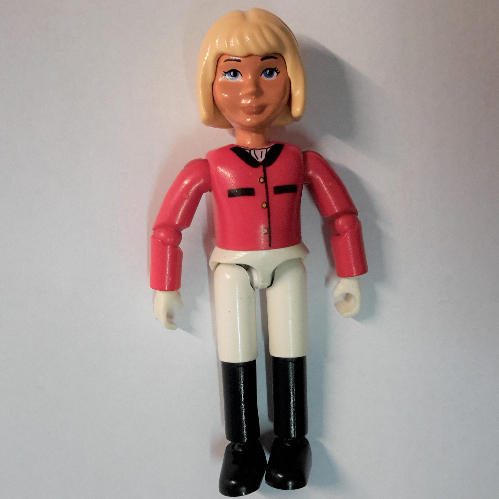 Belville figurine Coudes articulés, enfant, femme, cheveux jaune clair, short blanc, chemise rouge (Belville Figure Articulated Elbows, Child, Female, Light Yellow Hair, White Shorts, Red Shirt)