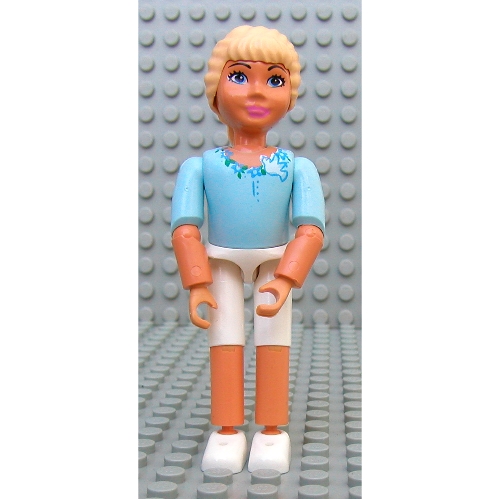 Belville figurine Coudes articulés, enfant, femme, cheveux jaune clair, pantalon blanc court, motif imprimé chemise bleu clair (Princesse) (Belville Figure Articulated Elbows, Child, Female, Light Yellow Hair, Short White Pants, Light Blue Shirt Print (Princess))
