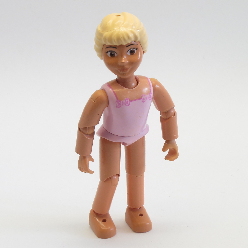 Visuel indicatif Rebrickable de Belville figurine Coudes articulés, enfant, femme, cheveux jaune clair, maillot de bain rose avec cou carré, arcs roses foncés dans les coins, pieds nus (Belville Figure Articulated Elbows, Child, Female, Light Yellow Hair, Pink Swimsuit with Square Neck, Dark Pink Bows in Corners, Bare Feet)