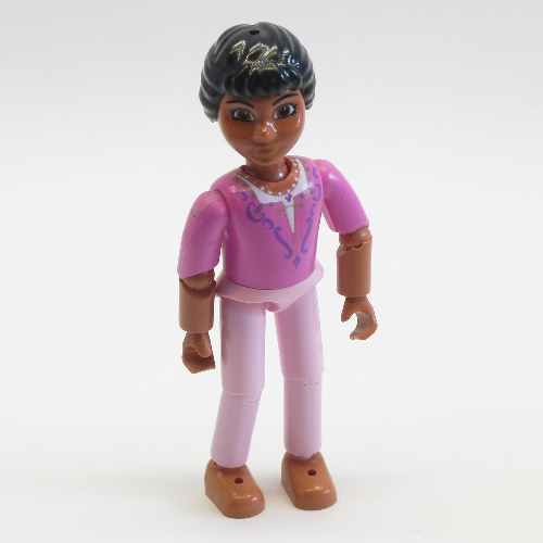 Belville figurine Coudes articulés, enfant, femme, cheveux noirs, haut rose foncé avec motif imprimé décorations ornées (Princesse Paprika) (Belville Figure Articulated Elbows, Child, Female, Black Hair, Dark Pink Top with Ornate Decorations Print (Princess Paprika))