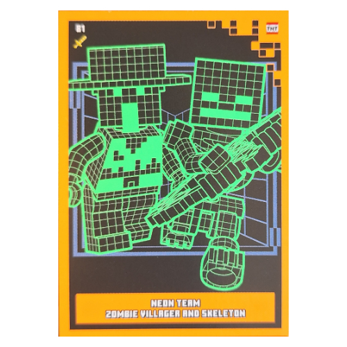 Visuel indicatif Rebrickable de Carte à collectionner, Minecraft série 2 boom-bastique, carte standard - néon équipe zombie villageois et squelette (Trading Card, Minecraft Series 2 Boom-Bastic, Standard Card - Neon Team Zombie Villager and Skeleton)