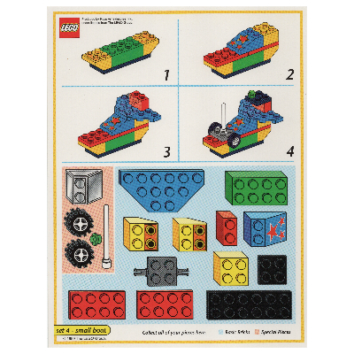 Visuel indicatif Rebrickable de Carte modèle de jeu de société créateur (jaune): petit bateau (Creator Board Game Model Card (Yellow): Small Boat)