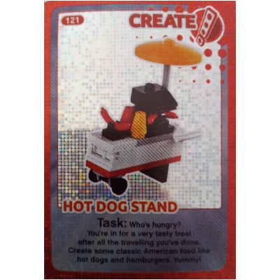 Visuel indicatif Rebrickable de Carte à collectionner, créer le monde - stand de hot-dog (feuille) (Trading Card, Create The World - Hot Dog Stand (foil))