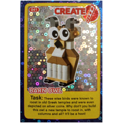 Visuel indicatif Rebrickable de Carte à collectionner, créer le monde Inventions incroyables - Chouette des clochers (métallisé) (Trading Card, Create the World Incredible Inventions - Barn Owl (foil))
