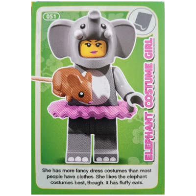 Visuel indicatif Rebrickable de Carte à collectionner, créer le monde des inventions incroyables - éléphant costume fille (Trading Card, Create the World Incredible Inventions - Elephant Costume Girl)