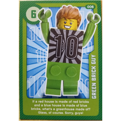 Visuel indicatif Rebrickable de Carte à collectionner, créer le monde vivant étonnamment - vert brique Guy (Trading Card, Create the World Living Amazingly - Green Brick Guy)