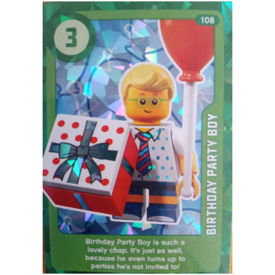 Visuel indicatif Rebrickable de Carte à collectionner, créer le monde vivant incroyablement - fête d'anniversaire garçon (feuille) (Trading Card, Create the World Living Amazingly - Birthday Party Boy (Foil))