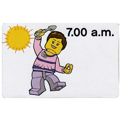 Visuel indicatif Rebrickable de Carte d'activité, enseignement du temps horloge 12 heures 7.00 a.m., femelle (Activity Card, Time-Teaching 12-Hour Clock 7.00 a.m., Female)