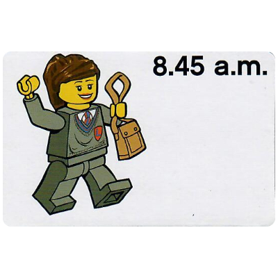 Visuel indicatif Rebrickable de Carte d'activité, Heure d'enseignement 12 heures Horloge 8.45 a.m., Femme (Activity Card, Time-Teaching 12-Hour Clock 8.45 a.m., Female)