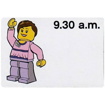 Visuel indicatif Rebrickable de Carte d'activité, Time-Enseigner 12-Hour Clock 9.30 Matin, Femme (Activity Card, Time-Teaching 12-Hour Clock 9.30 a.m., Female)