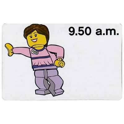 Visuel indicatif Rebrickable de Carte d'activité, Heure d'enseignement 12 heures Horloge 9.50 a.m., Femme (Activity Card, Time-Teaching 12-Hour Clock 9.50 a.m., Female)