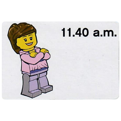 Visuel indicatif Rebrickable de Carte d'activité, Heure d'enseignement 12 heures Horloge 11.40 a.m., Femme (Activity Card, Time-Teaching 12-Hour Clock 11.40 a.m., Female)